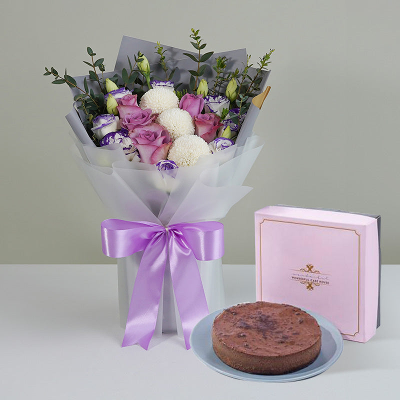 Purple Hues Bouquet + Chocolate Devil Cheese Cake